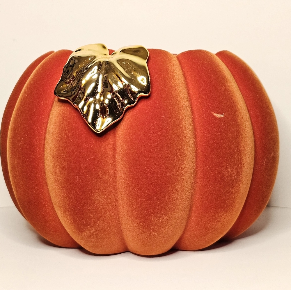 Bbw Elegant Orange Velvet Pumpkin Three Wick Candle Holder Flocked